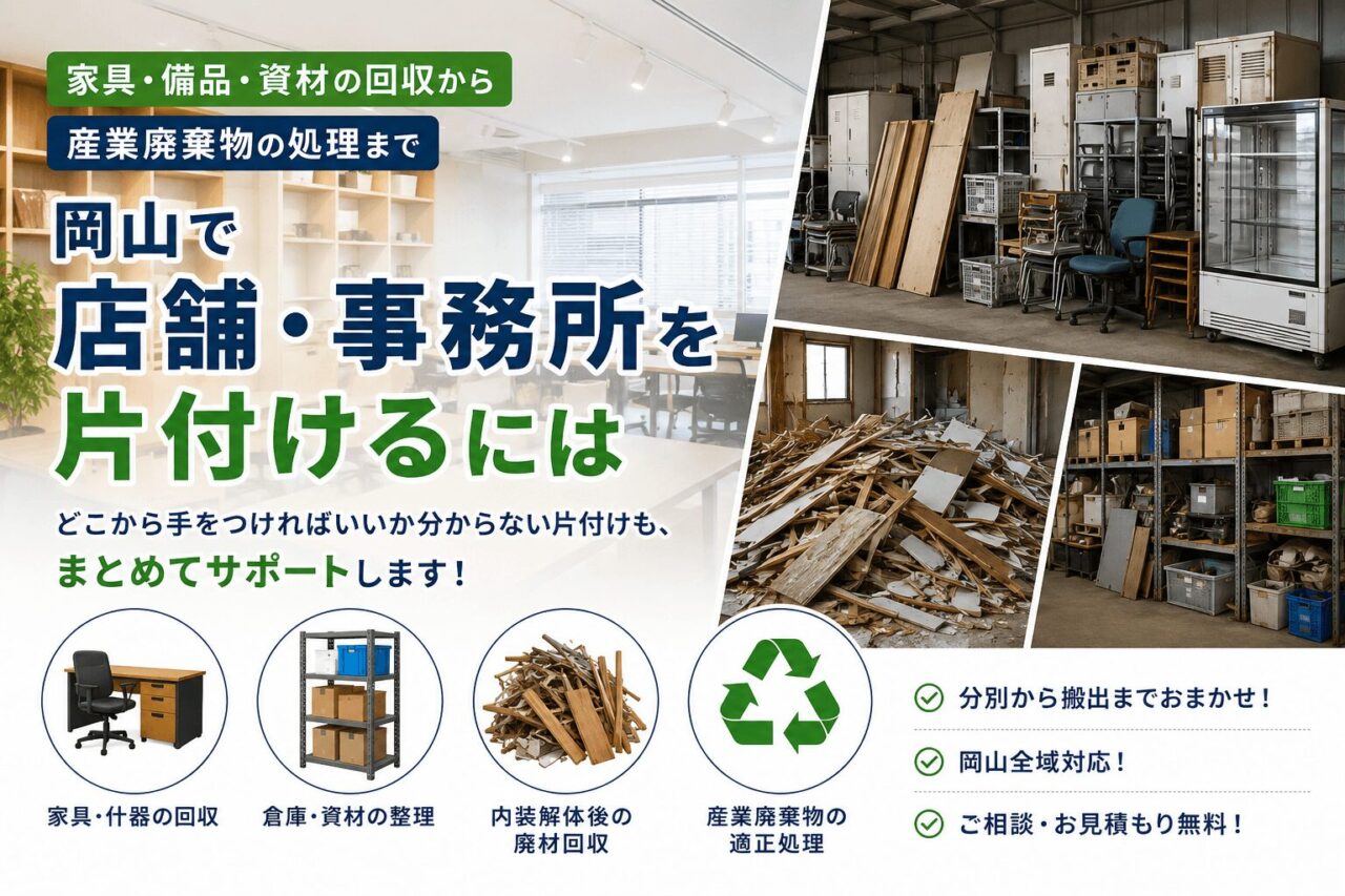 岡山で店舗・事務所を片付けるには｜家具・備品・資材の回収から産業 